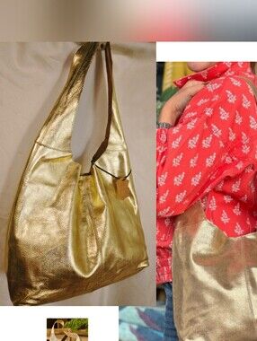 Urban Code Nappa Leather Metallic Hobo Handbag. Gold. NWTs